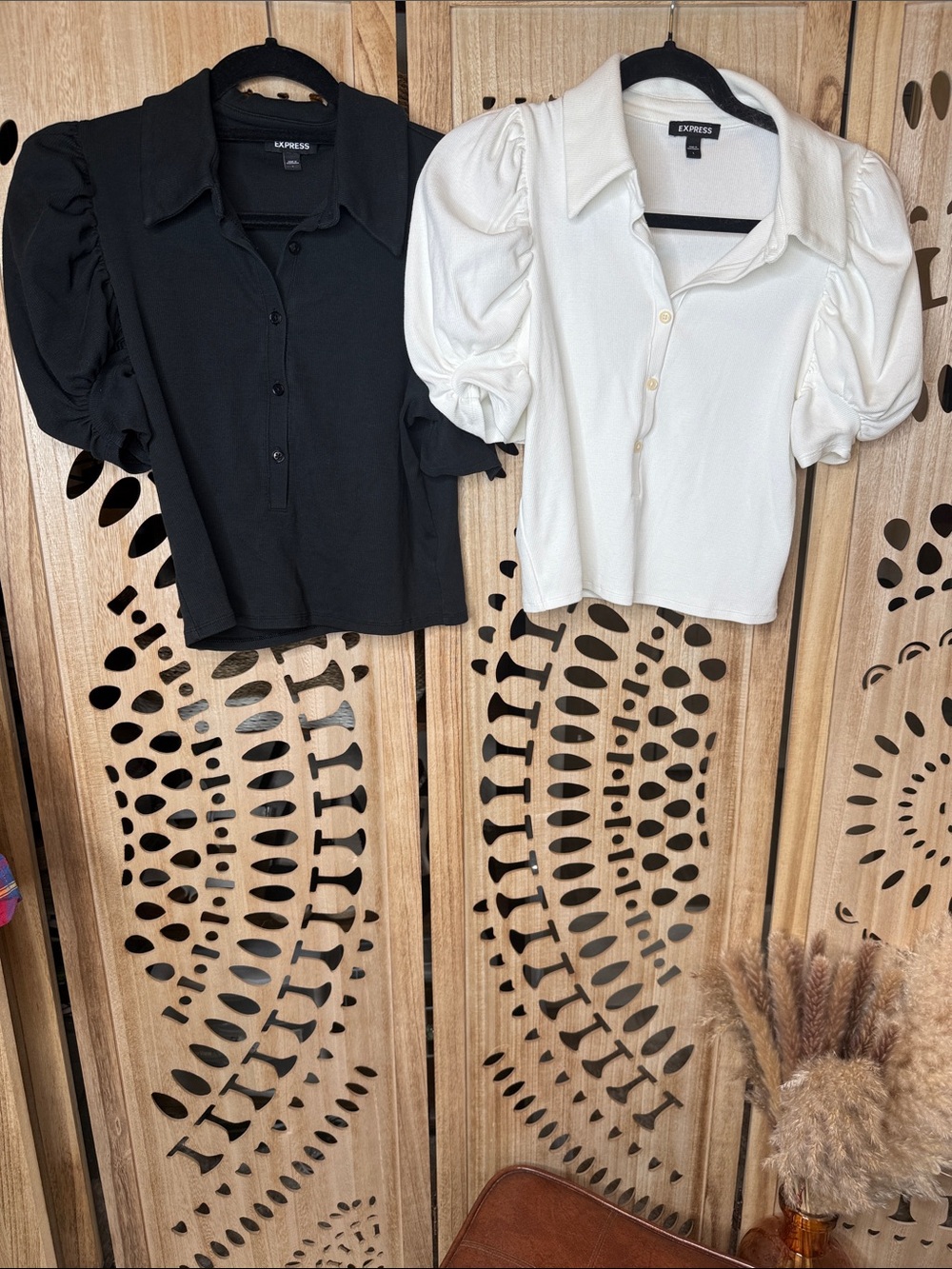 Express Puff Sleeve Polo Top in Black and White